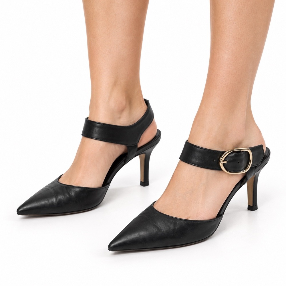 Nordstrom Vintage Y2K Black Leather Stiletto Heel Mules Women's Size 8